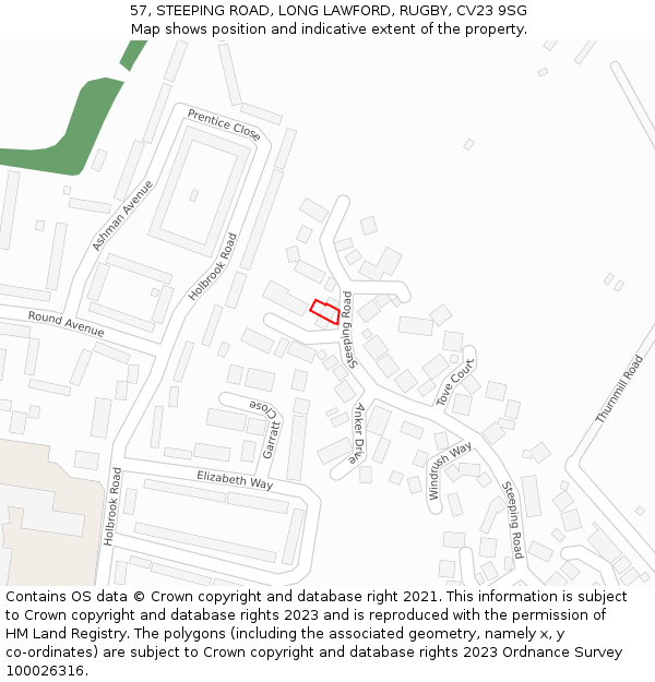 57, STEEPING ROAD, LONG LAWFORD, RUGBY, CV23 9SG: Location map and indicative extent of plot