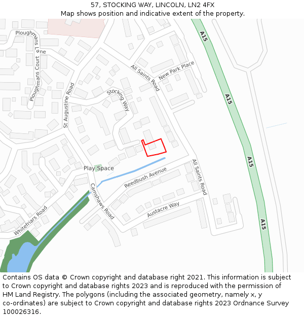 57, STOCKING WAY, LINCOLN, LN2 4FX: Location map and indicative extent of plot