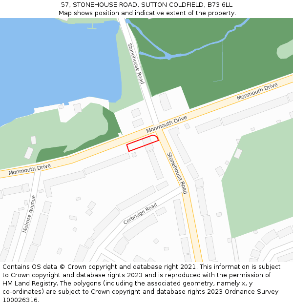 57, STONEHOUSE ROAD, SUTTON COLDFIELD, B73 6LL: Location map and indicative extent of plot
