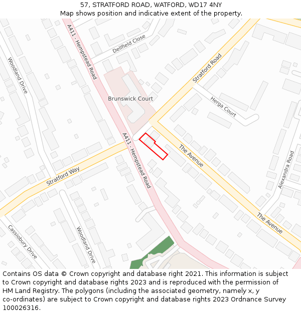 57, STRATFORD ROAD, WATFORD, WD17 4NY: Location map and indicative extent of plot