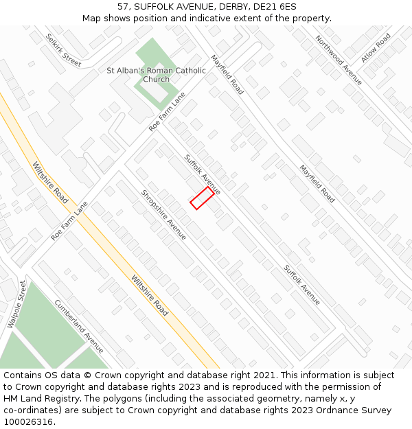 57, SUFFOLK AVENUE, DERBY, DE21 6ES: Location map and indicative extent of plot