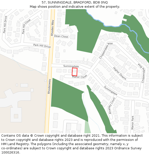 57, SUNNINGDALE, BRADFORD, BD8 0NQ: Location map and indicative extent of plot