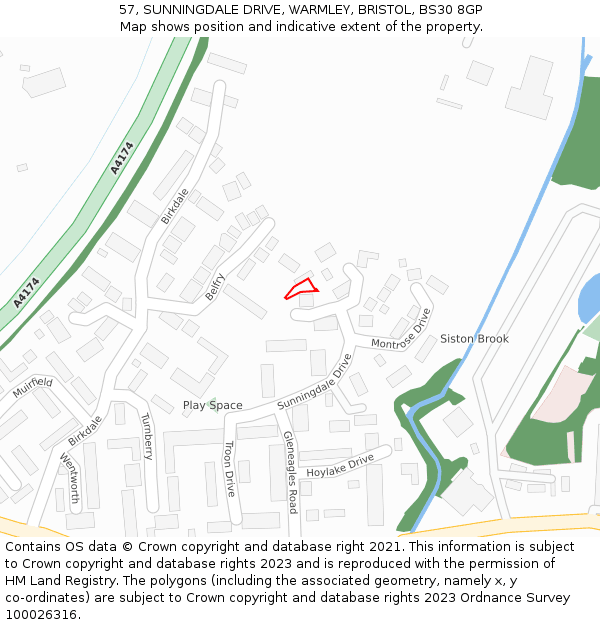57, SUNNINGDALE DRIVE, WARMLEY, BRISTOL, BS30 8GP: Location map and indicative extent of plot