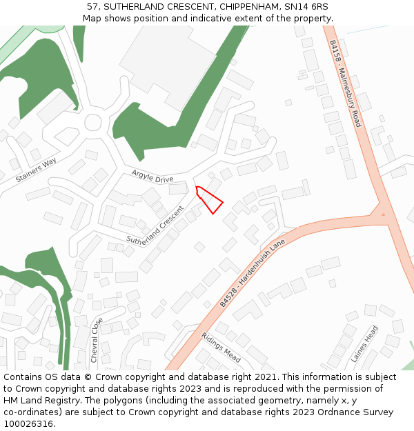 57, SUTHERLAND CRESCENT, CHIPPENHAM, SN14 6RS: Location map and indicative extent of plot