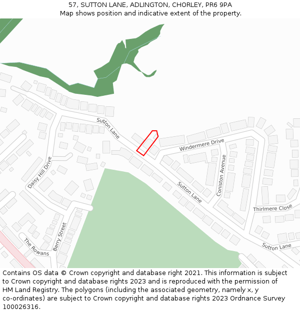 57, SUTTON LANE, ADLINGTON, CHORLEY, PR6 9PA: Location map and indicative extent of plot