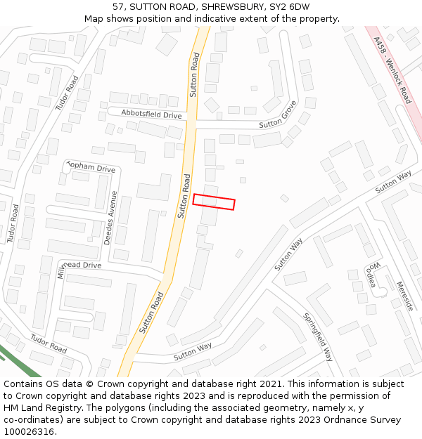 57, SUTTON ROAD, SHREWSBURY, SY2 6DW: Location map and indicative extent of plot