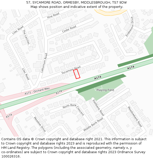 57, SYCAMORE ROAD, ORMESBY, MIDDLESBROUGH, TS7 9DW: Location map and indicative extent of plot