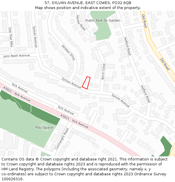 57, SYLVAN AVENUE, EAST COWES, PO32 6QB: Location map and indicative extent of plot