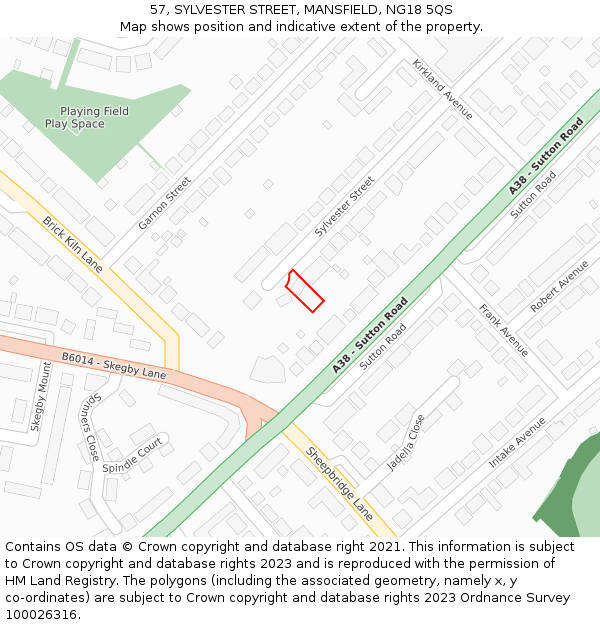 57, SYLVESTER STREET, MANSFIELD, NG18 5QS: Location map and indicative extent of plot