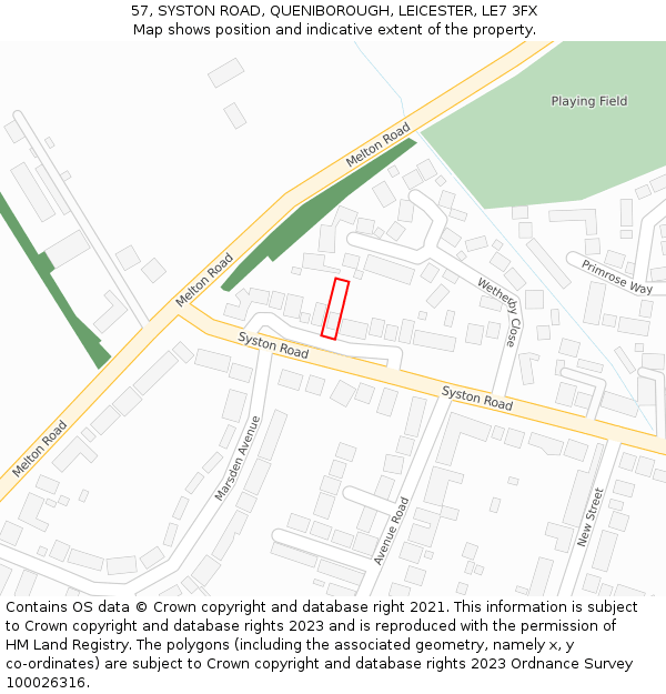 57, SYSTON ROAD, QUENIBOROUGH, LEICESTER, LE7 3FX: Location map and indicative extent of plot