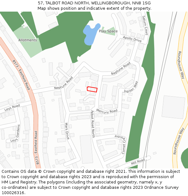 57, TALBOT ROAD NORTH, WELLINGBOROUGH, NN8 1SG: Location map and indicative extent of plot