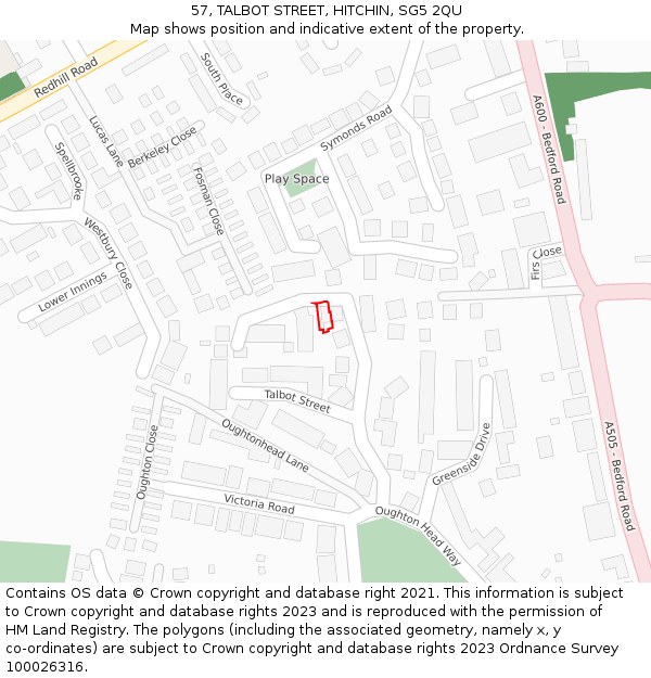 57, TALBOT STREET, HITCHIN, SG5 2QU: Location map and indicative extent of plot