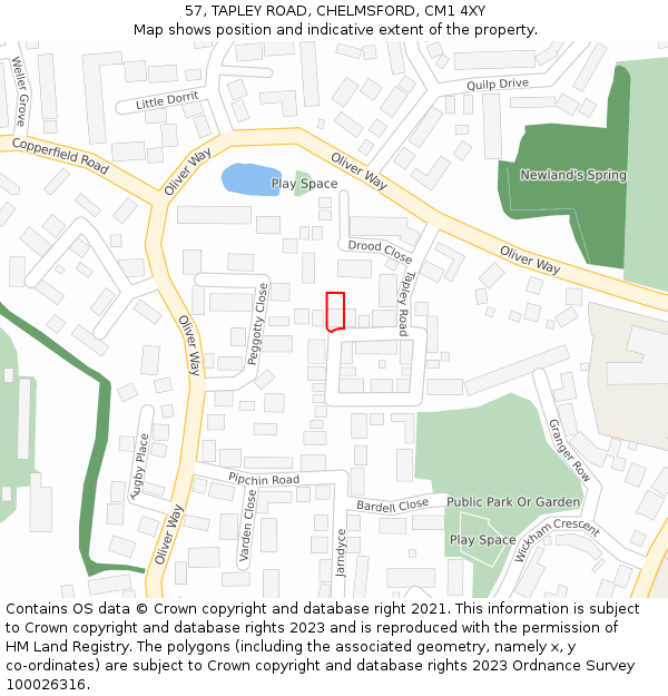 57, TAPLEY ROAD, CHELMSFORD, CM1 4XY: Location map and indicative extent of plot