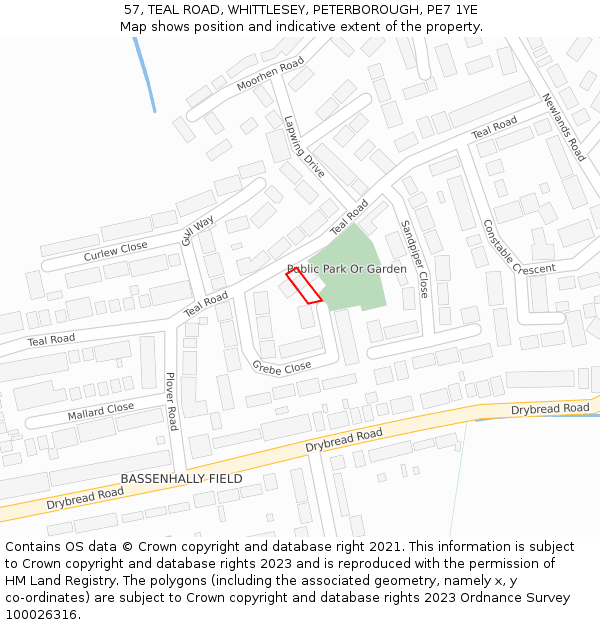 57, TEAL ROAD, WHITTLESEY, PETERBOROUGH, PE7 1YE: Location map and indicative extent of plot