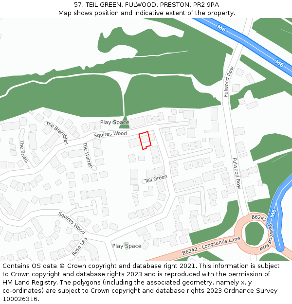 57, TEIL GREEN, FULWOOD, PRESTON, PR2 9PA: Location map and indicative extent of plot