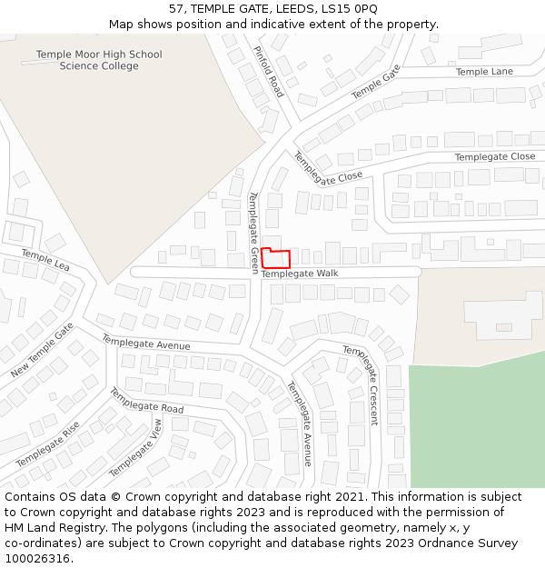 57, TEMPLE GATE, LEEDS, LS15 0PQ: Location map and indicative extent of plot