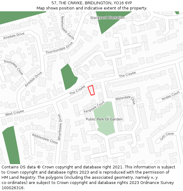 57, THE CRAYKE, BRIDLINGTON, YO16 6YP: Location map and indicative extent of plot