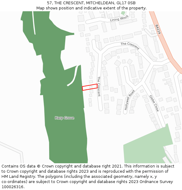 57, THE CRESCENT, MITCHELDEAN, GL17 0SB: Location map and indicative extent of plot