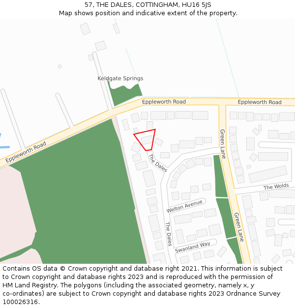 57, THE DALES, COTTINGHAM, HU16 5JS: Location map and indicative extent of plot