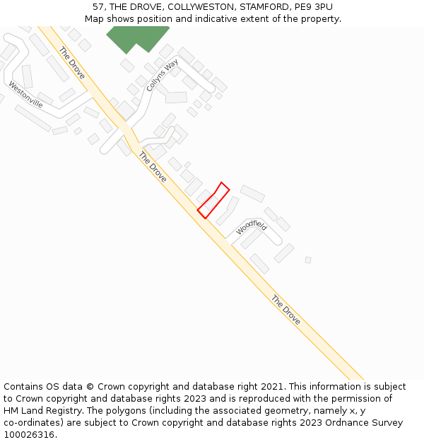 57, THE DROVE, COLLYWESTON, STAMFORD, PE9 3PU: Location map and indicative extent of plot