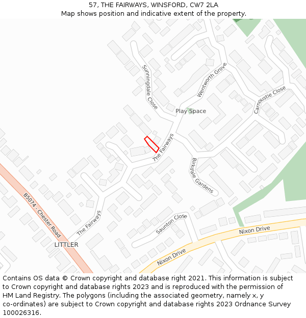 57, THE FAIRWAYS, WINSFORD, CW7 2LA: Location map and indicative extent of plot