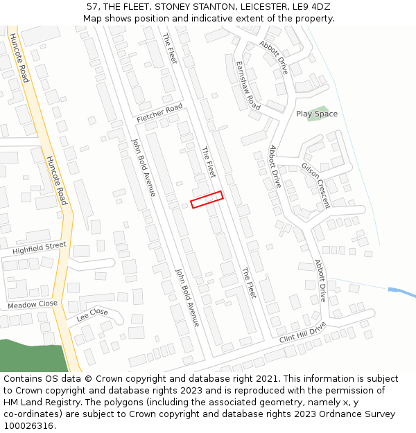 57, THE FLEET, STONEY STANTON, LEICESTER, LE9 4DZ: Location map and indicative extent of plot