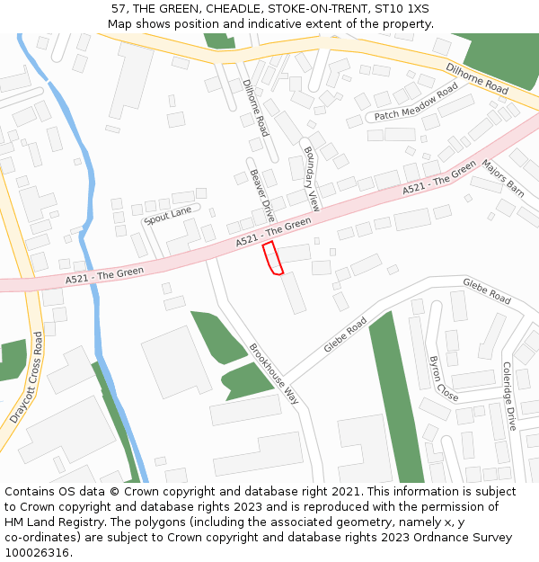 57, THE GREEN, CHEADLE, STOKE-ON-TRENT, ST10 1XS: Location map and indicative extent of plot