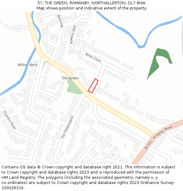 57, THE GREEN, ROMANBY, NORTHALLERTON, DL7 8NW: Location map and indicative extent of plot