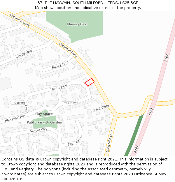 57, THE HAYWAIN, SOUTH MILFORD, LEEDS, LS25 5GE: Location map and indicative extent of plot