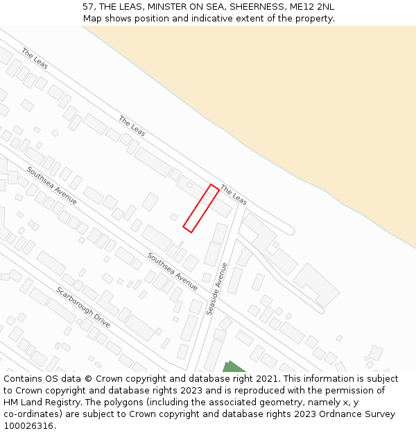 57, THE LEAS, MINSTER ON SEA, SHEERNESS, ME12 2NL: Location map and indicative extent of plot