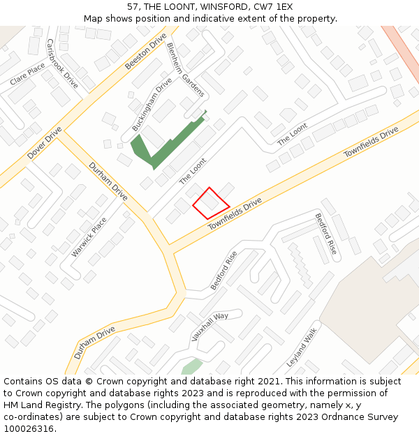 57, THE LOONT, WINSFORD, CW7 1EX: Location map and indicative extent of plot