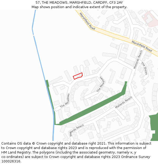 57, THE MEADOWS, MARSHFIELD, CARDIFF, CF3 2AY: Location map and indicative extent of plot