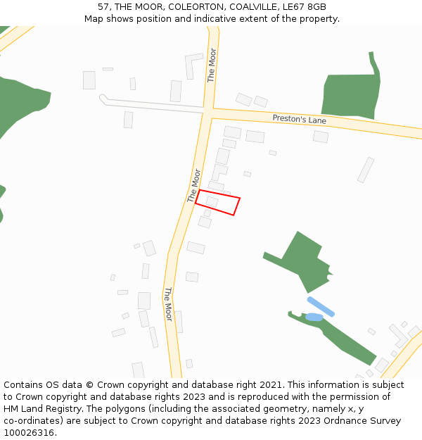 57, THE MOOR, COLEORTON, COALVILLE, LE67 8GB: Location map and indicative extent of plot