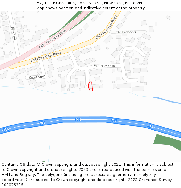 57, THE NURSERIES, LANGSTONE, NEWPORT, NP18 2NT: Location map and indicative extent of plot