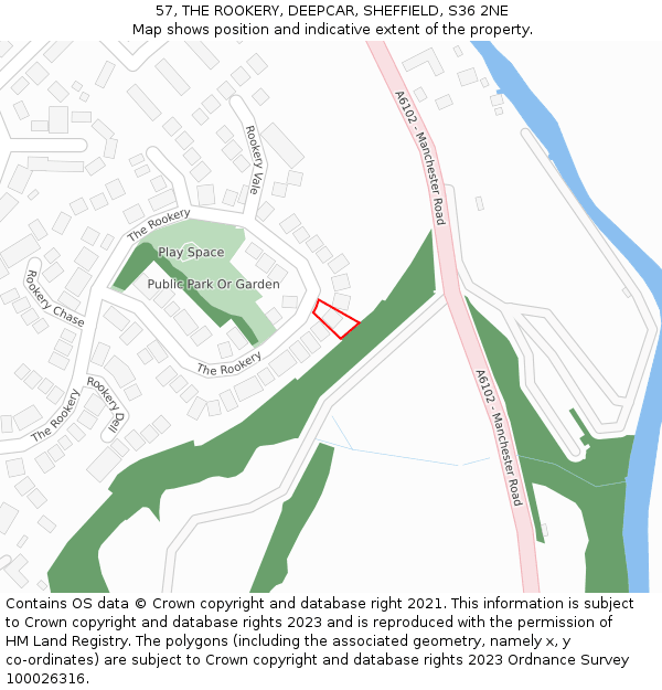 57, THE ROOKERY, DEEPCAR, SHEFFIELD, S36 2NE: Location map and indicative extent of plot