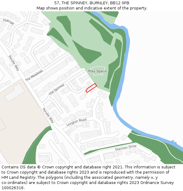 57, THE SPINNEY, BURNLEY, BB12 0PB: Location map and indicative extent of plot