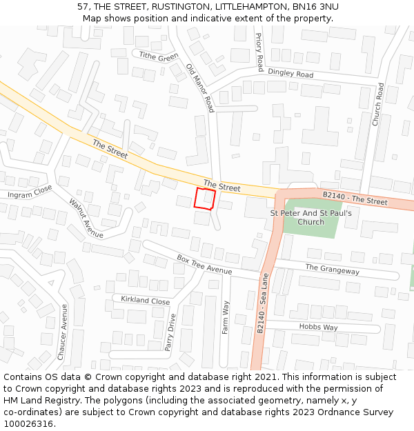 57, THE STREET, RUSTINGTON, LITTLEHAMPTON, BN16 3NU: Location map and indicative extent of plot