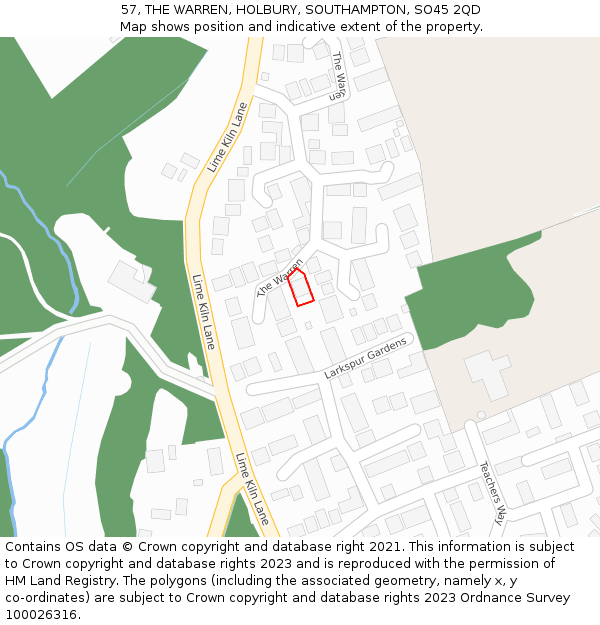 57, THE WARREN, HOLBURY, SOUTHAMPTON, SO45 2QD: Location map and indicative extent of plot