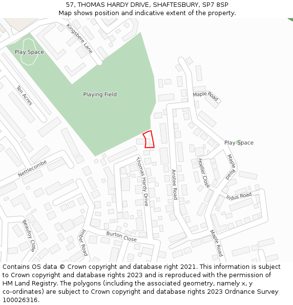 57, THOMAS HARDY DRIVE, SHAFTESBURY, SP7 8SP: Location map and indicative extent of plot