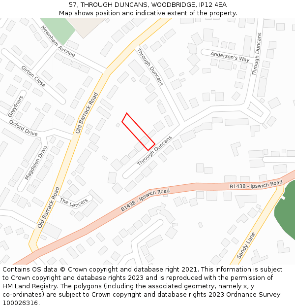 57, THROUGH DUNCANS, WOODBRIDGE, IP12 4EA: Location map and indicative extent of plot