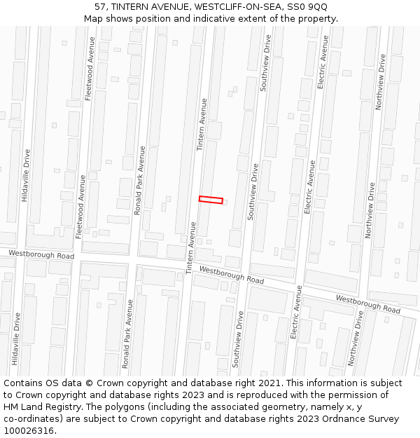 57, TINTERN AVENUE, WESTCLIFF-ON-SEA, SS0 9QQ: Location map and indicative extent of plot