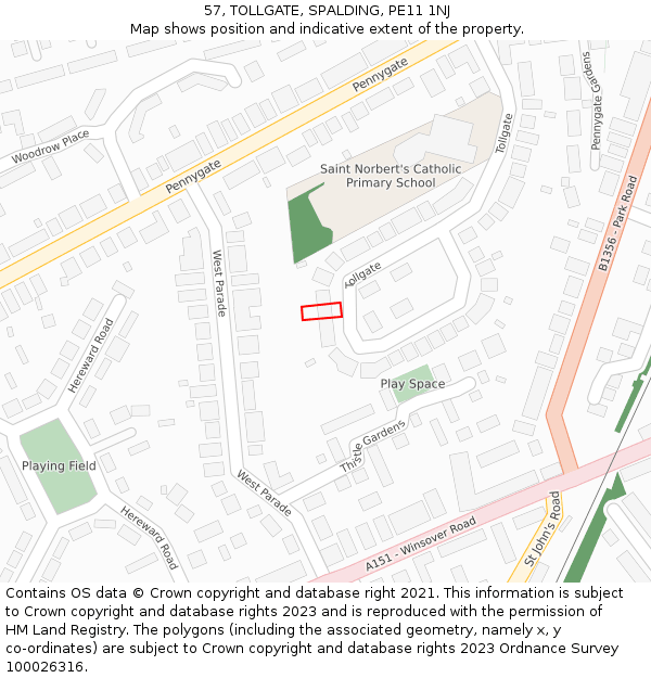 57, TOLLGATE, SPALDING, PE11 1NJ: Location map and indicative extent of plot