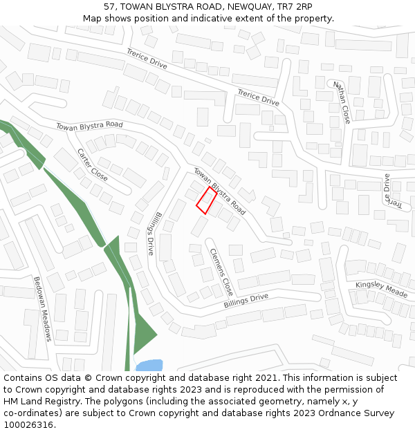 57, TOWAN BLYSTRA ROAD, NEWQUAY, TR7 2RP: Location map and indicative extent of plot