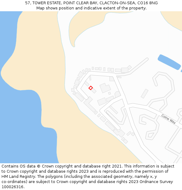 57, TOWER ESTATE, POINT CLEAR BAY, CLACTON-ON-SEA, CO16 8NG: Location map and indicative extent of plot