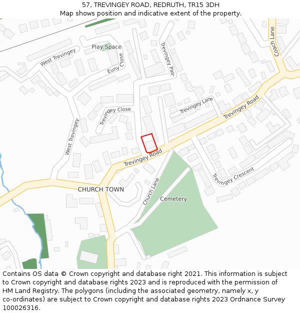 57, TREVINGEY ROAD, REDRUTH, TR15 3DH: Location map and indicative extent of plot