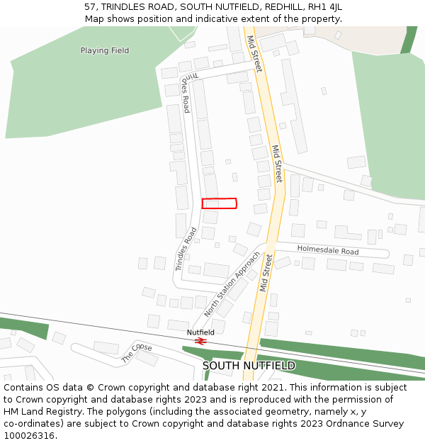 57, TRINDLES ROAD, SOUTH NUTFIELD, REDHILL, RH1 4JL: Location map and indicative extent of plot