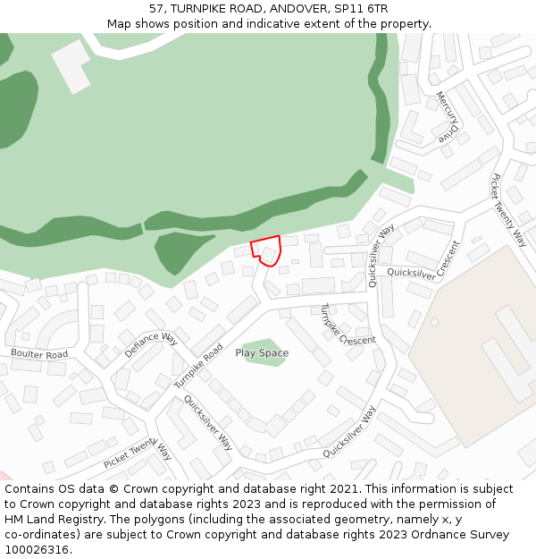 57, TURNPIKE ROAD, ANDOVER, SP11 6TR: Location map and indicative extent of plot