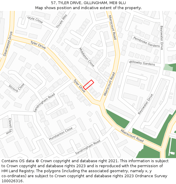 57, TYLER DRIVE, GILLINGHAM, ME8 9LU: Location map and indicative extent of plot