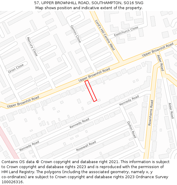 57, UPPER BROWNHILL ROAD, SOUTHAMPTON, SO16 5NG: Location map and indicative extent of plot