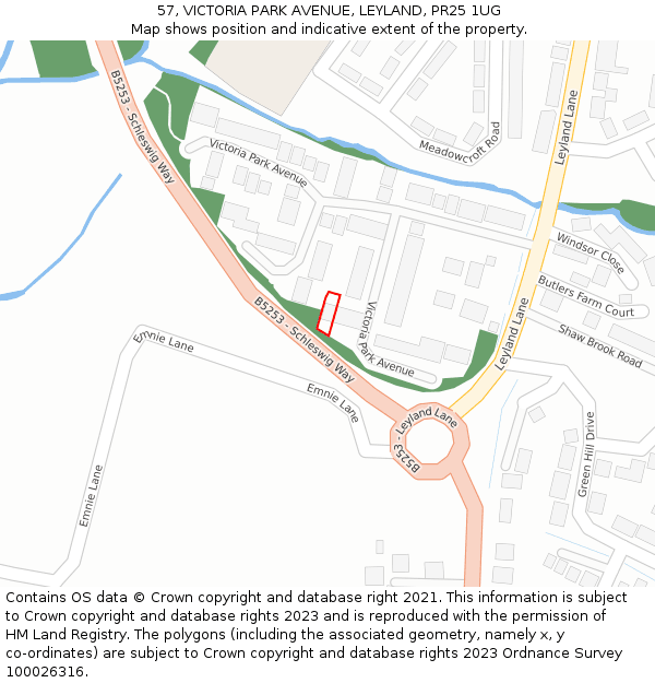 57, VICTORIA PARK AVENUE, LEYLAND, PR25 1UG: Location map and indicative extent of plot